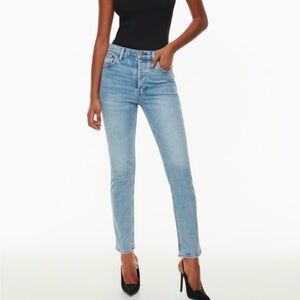 Denim Forum | Aritzia| Yoko High Rise Slim Light Blue Jeans